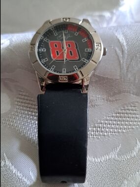 Nascar Men's Black Strap Watch with Red 88 Dial and Silver-tone Case.
